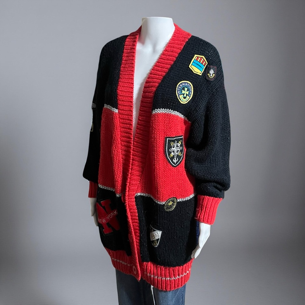 Vintage Black & Red Patchwork Cardigan (Estimated Late 80s–Early 90s) - Picture 2 of 14